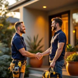 Contractor shaking hands with homeowner at front door